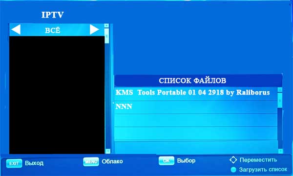 Раздел меню IPTV